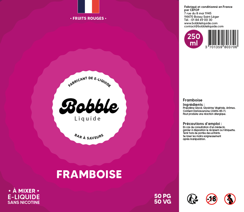 Bobble Bar 250ml Framboise
