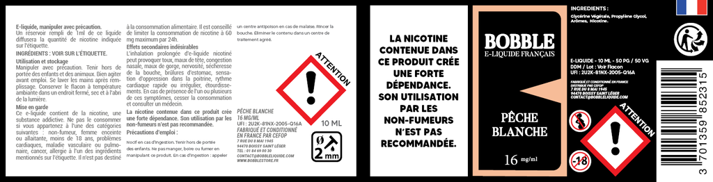 Bobble 10ml - Pêche Blanche