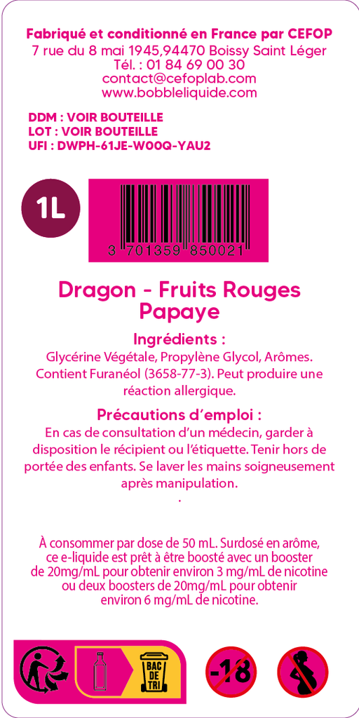 Lab Hexagone - Dragon Fruits Rouges Papaye 1L