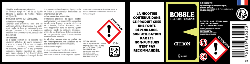 Bobble 10ml - Citron (Boîte de 6)