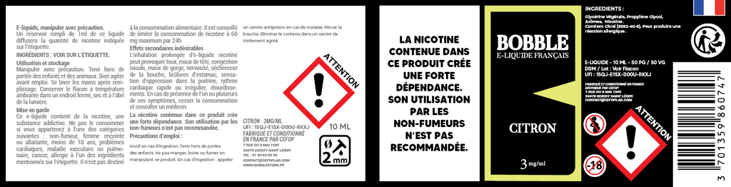 Bobble 10ml - Citron (Boîte de 6)